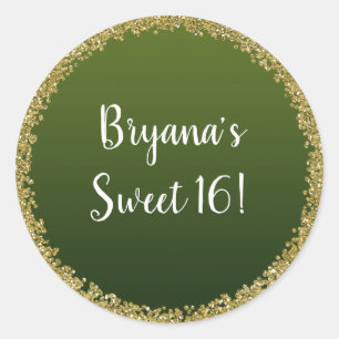 Green Dipped Gold Glitter Glam Sparkle Party Classic Round Sticker