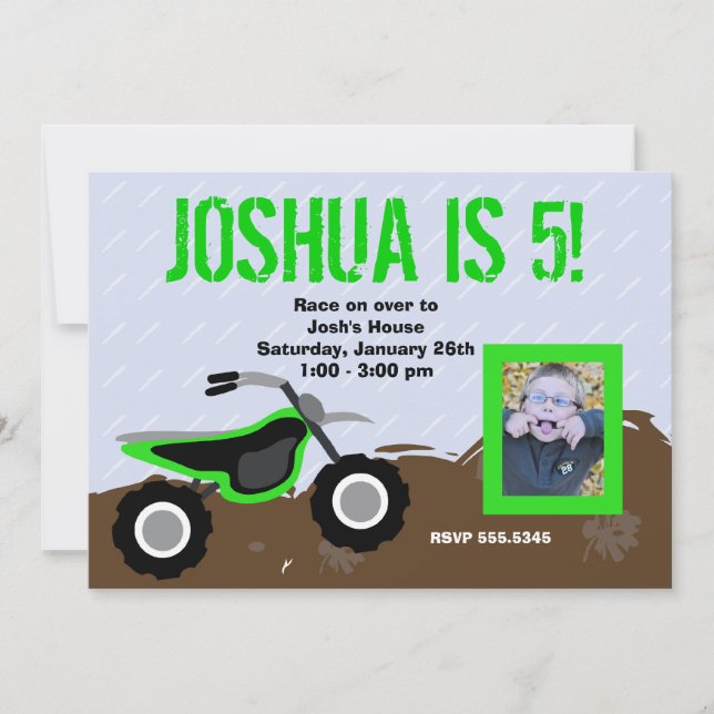 Green Dirt Bike Birthday Invitation (Front)