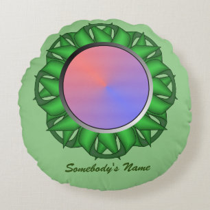 Green Disc Ribbon by Kenneth Yoncich Round Cushion