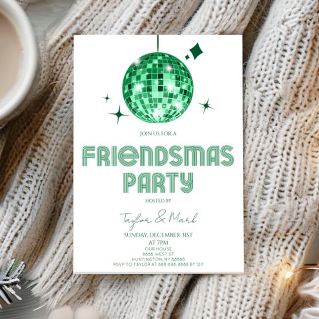 Green Disco Ball Cheers Friendsmas Party Invitation (Creator Uploaded)