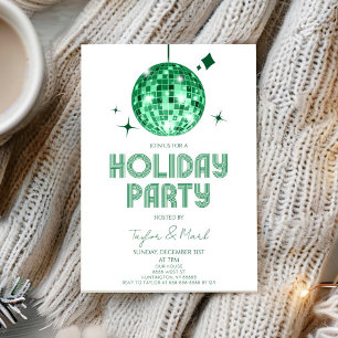 Green Disco Ball Cheers Holiday Party Invitation