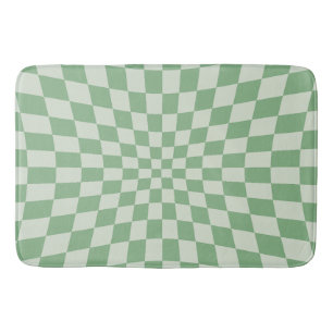 Green Distorted Checkerboard Pattern Bath Mat
