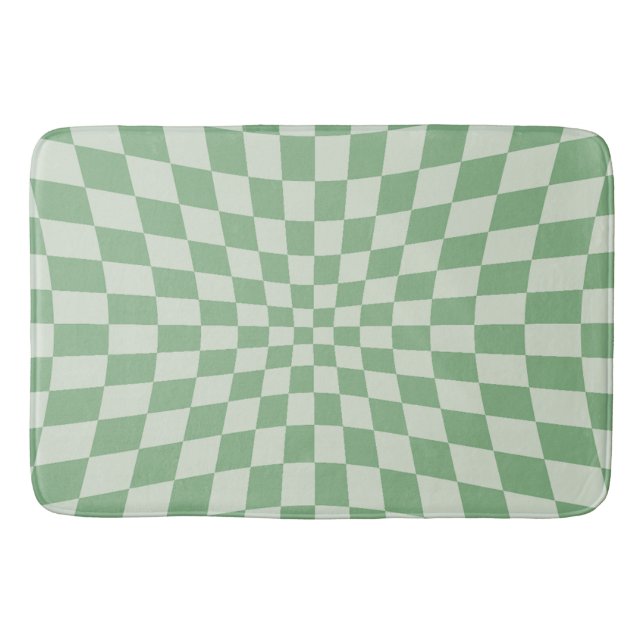Green Distorted Checkerboard Pattern Bath Mat (Front)
