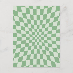 Green Distorted Checkerboard Pattern Holiday Postcard