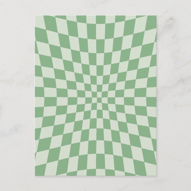 Green Distorted Checkerboard Pattern Holiday Postcard (Front)