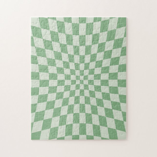 Green Distorted Checkerboard Pattern Jigsaw Puzzle (Vertical)