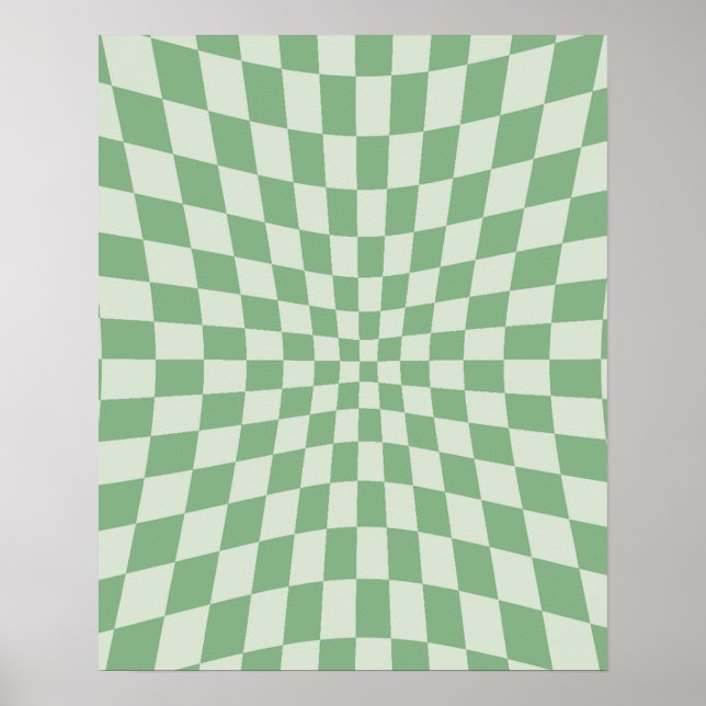 Green Distorted Checkerboard Pattern Poster (Front)