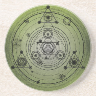 Green distressed sacred geometry design coaster