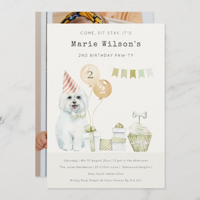 Green Dog Any Age Birthday Photo Party Invite  (Front/Back)