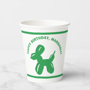 Green Dog Balloon Animal Personalised Party Paper Cups
