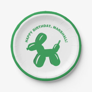 Green Dog Balloon Animal Personalised Party Paper Plate