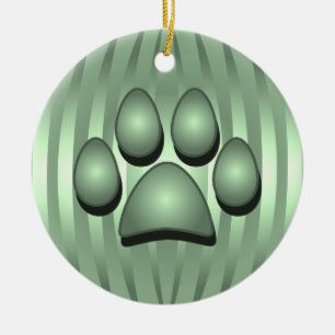 Green Dog Bone and Paw Christmas Ornament