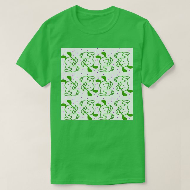 green dog drinking teacoffee T-Shirt (Design Front)