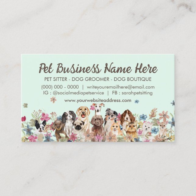 Green Dog Walker Floral Logo Business Card (Front)