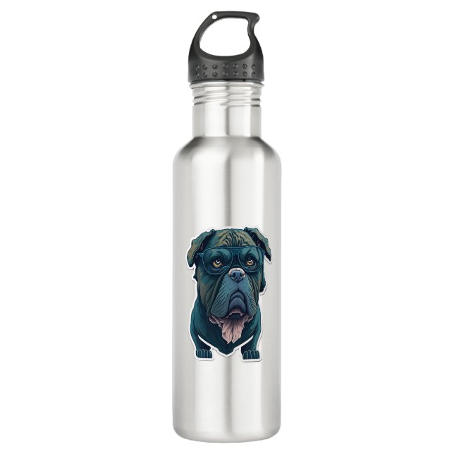 Green dog with glasses  710 ml water bottle (Front)