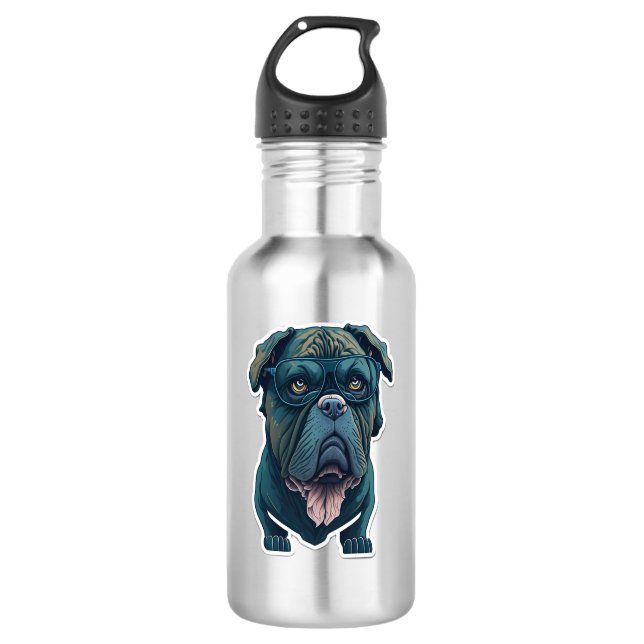 Green dog with glasses  710 ml water bottle (Front)