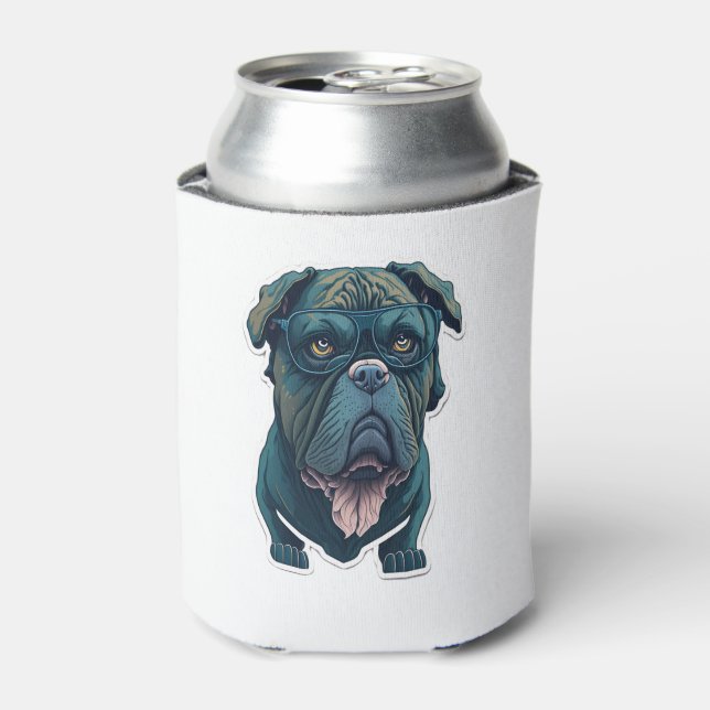 Green dog with glasses  can cooler (Can Front)