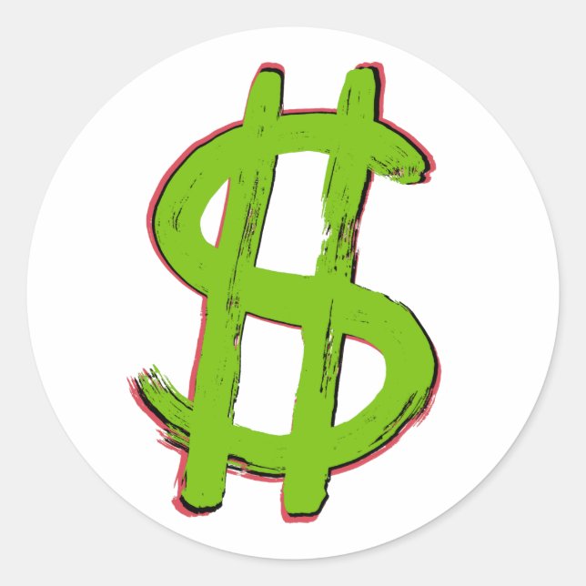 Green Dollar Sign Classic Round Sticker (Front)