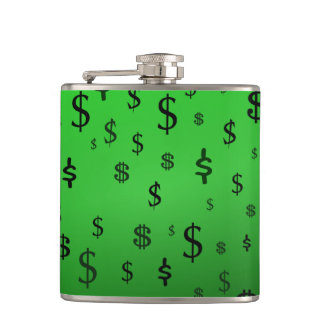 Green Dollar Sign Money Hip Flask