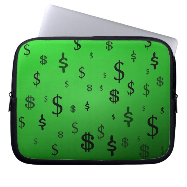 Green Dollar Sign Print Laptop Sleeve (Front)