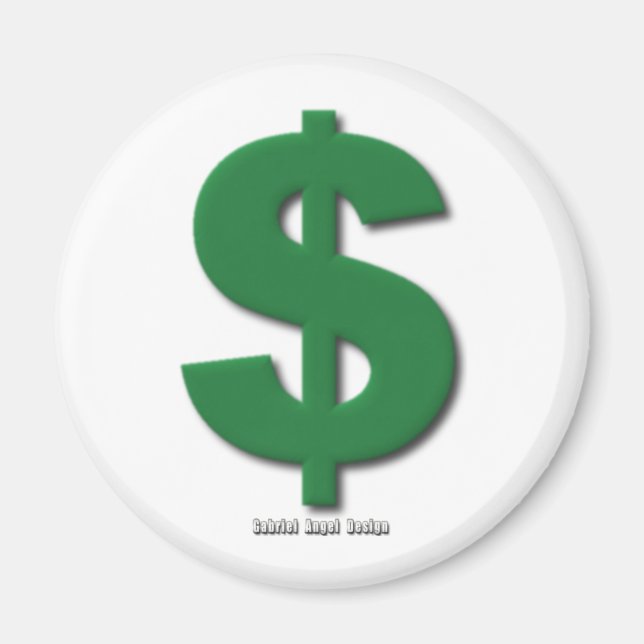 Green Dollar Sign with Beveled Style Magnet (Front)