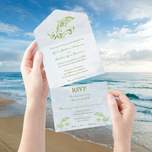 Green Dolphin All in One Wedding Invite