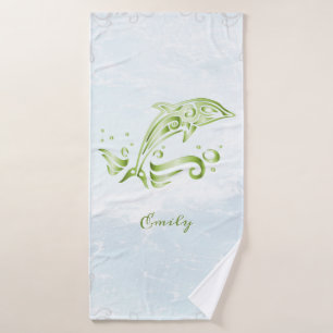 Green Dolphin Personalised Bath Towel Set