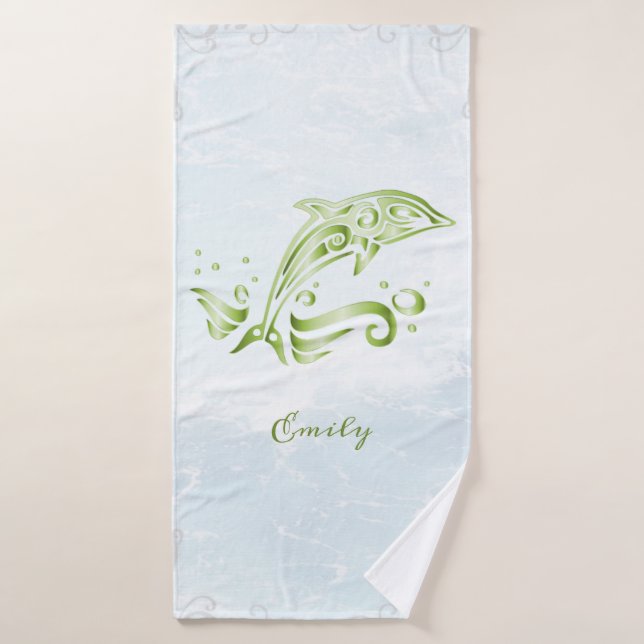 Green Dolphin Personalised Bath Towel Set (Bath Towel)
