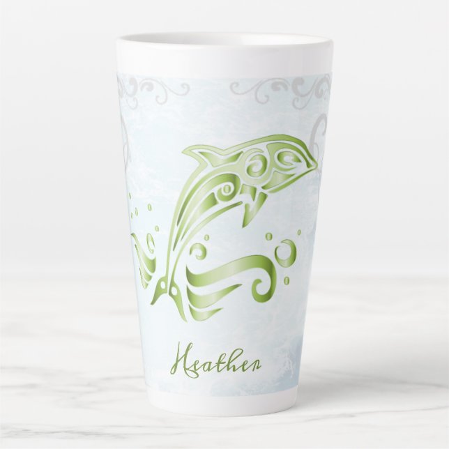 Green Dolphin Personalised Latte Mug (Front)