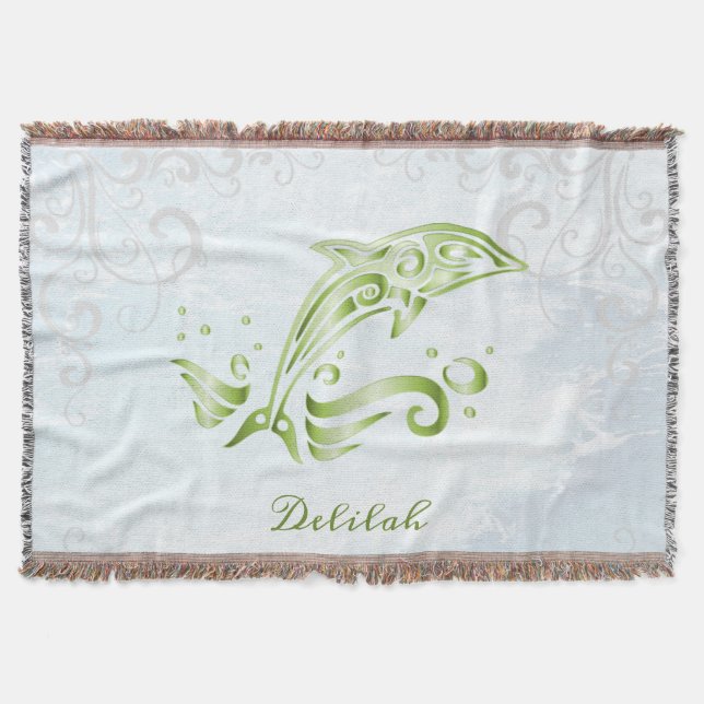 Green Dolphin Personalised Throw Blanket (Front)