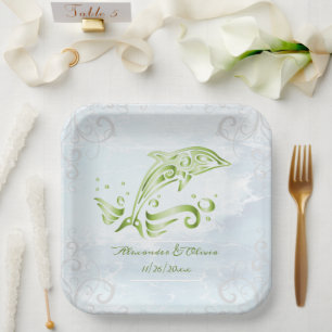 Green Dolphin Wedding Shower Paper Plate