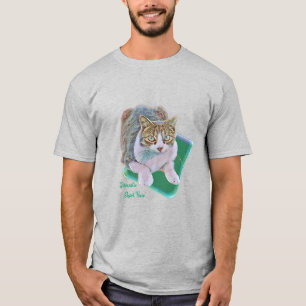 Green Domestic Short-Hair Cat Stained Glass Design T-Shirt