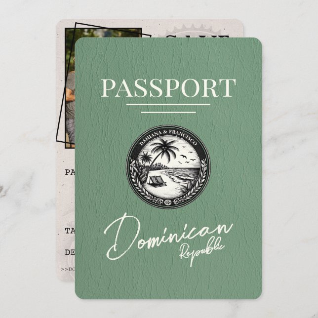 Green Dominican Republic Passport Save The Date (Front/Back)