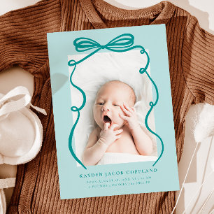 Green Doodle Bow Frame Birth Announcement Photo