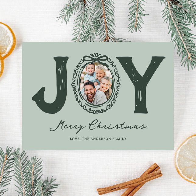 Green Doodle Joy Photo Christmas Holiday Card (Creator Uploaded)