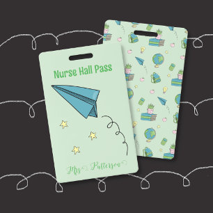 Green Doodle Vertical Nurse Hall Pass Badge ID Badge