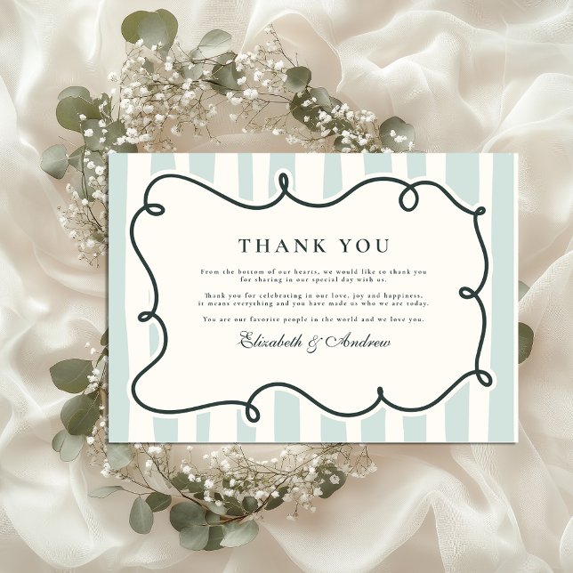 Green Doodle Wavy Frame Wedding Thank You Card (Creator Uploaded)