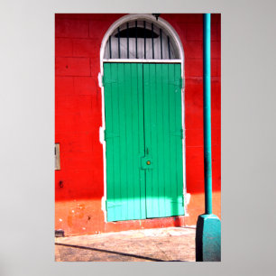 Green door and red wall, New Orleans Poster