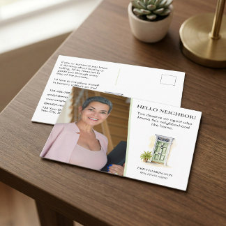 Green Door Watercolor Hello Real Estate Agent Postcard
