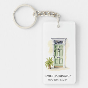 Green Door Watercolor Logo Real Estate Agent Key Ring
