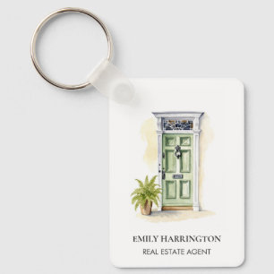 Green Door Watercolor Logo Real Estate Agent Key Ring