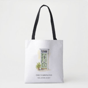 Green Door Watercolor Logo Real Estate Agent Tote Bag