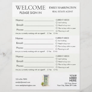 Green Door Watercolor Sign In Sheet Real Estate