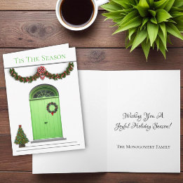 Green Doors Christmas Tis The Season Decorations Holiday Card