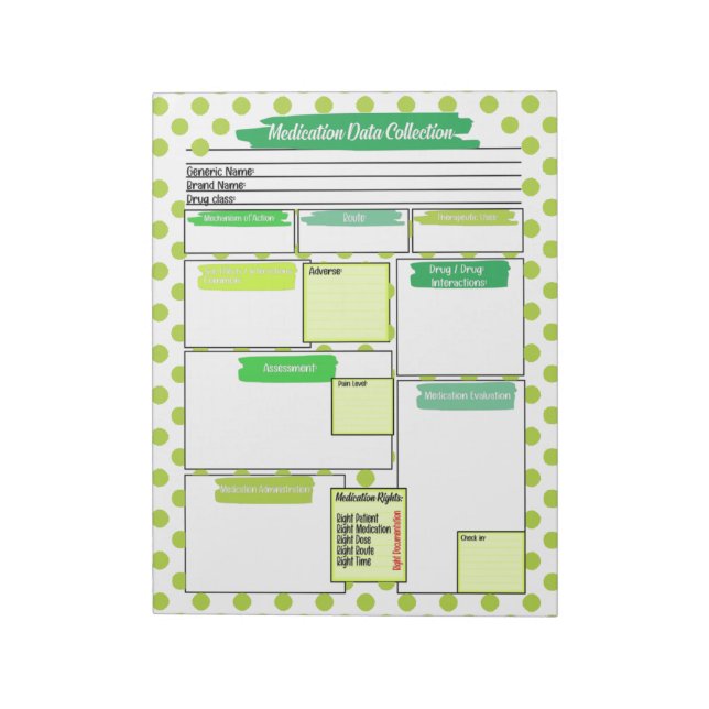 Green Dot  Healthcare Student Medication Template  Notepad (Rotated)