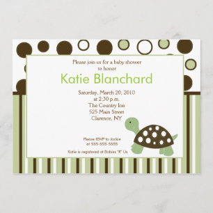 Green Dot Mod Turtle Trendy 5x7 Baby Shower Invitation