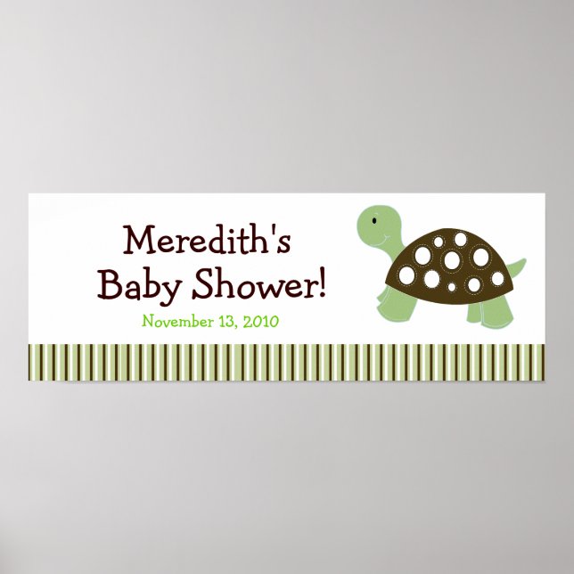 Green Dot Turtle Custom Baby Shower Banner Poster (Front)