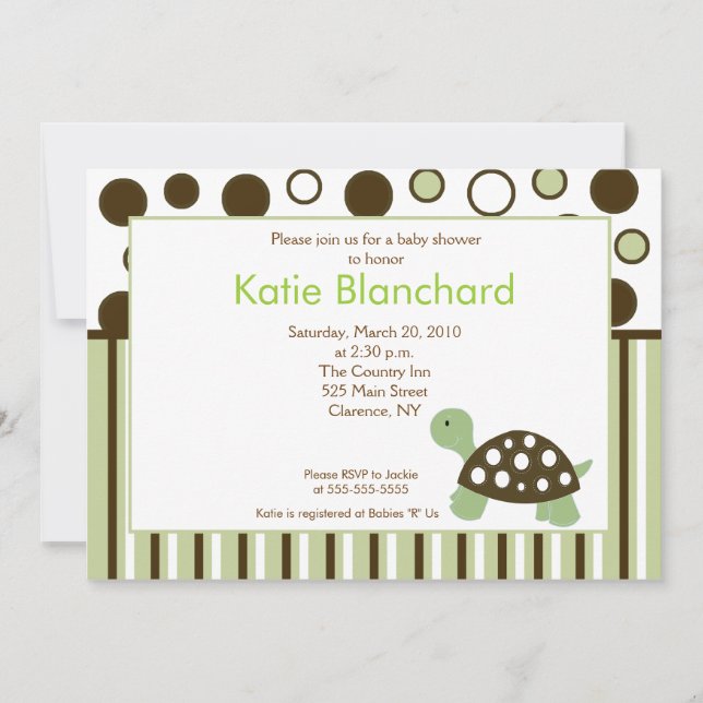 Green Dot Turtle Modern 5x7 Baby Shower Invitation (Front)