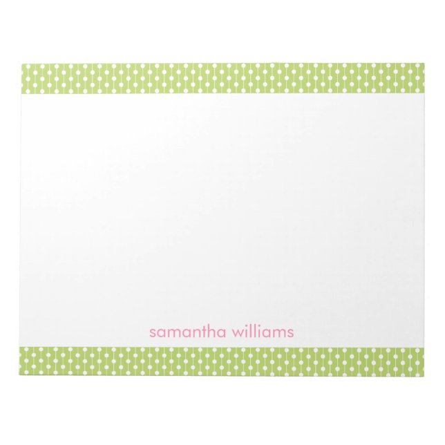 Green Dots and Stripes Pattern Personalised Notepad (Front)