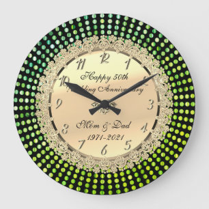 Green Dots, Black 50th Wedding Anniversary Large Clock